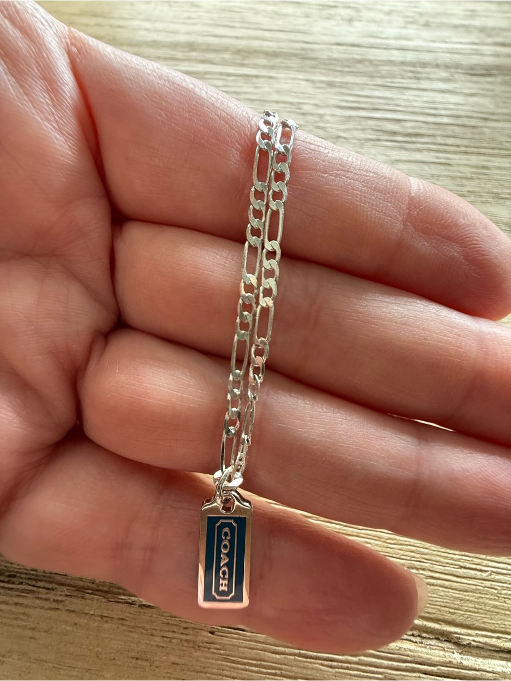 NWOT Coach Sterling Silver Necklace with Blue Logo Tag - Picture 2 of 6